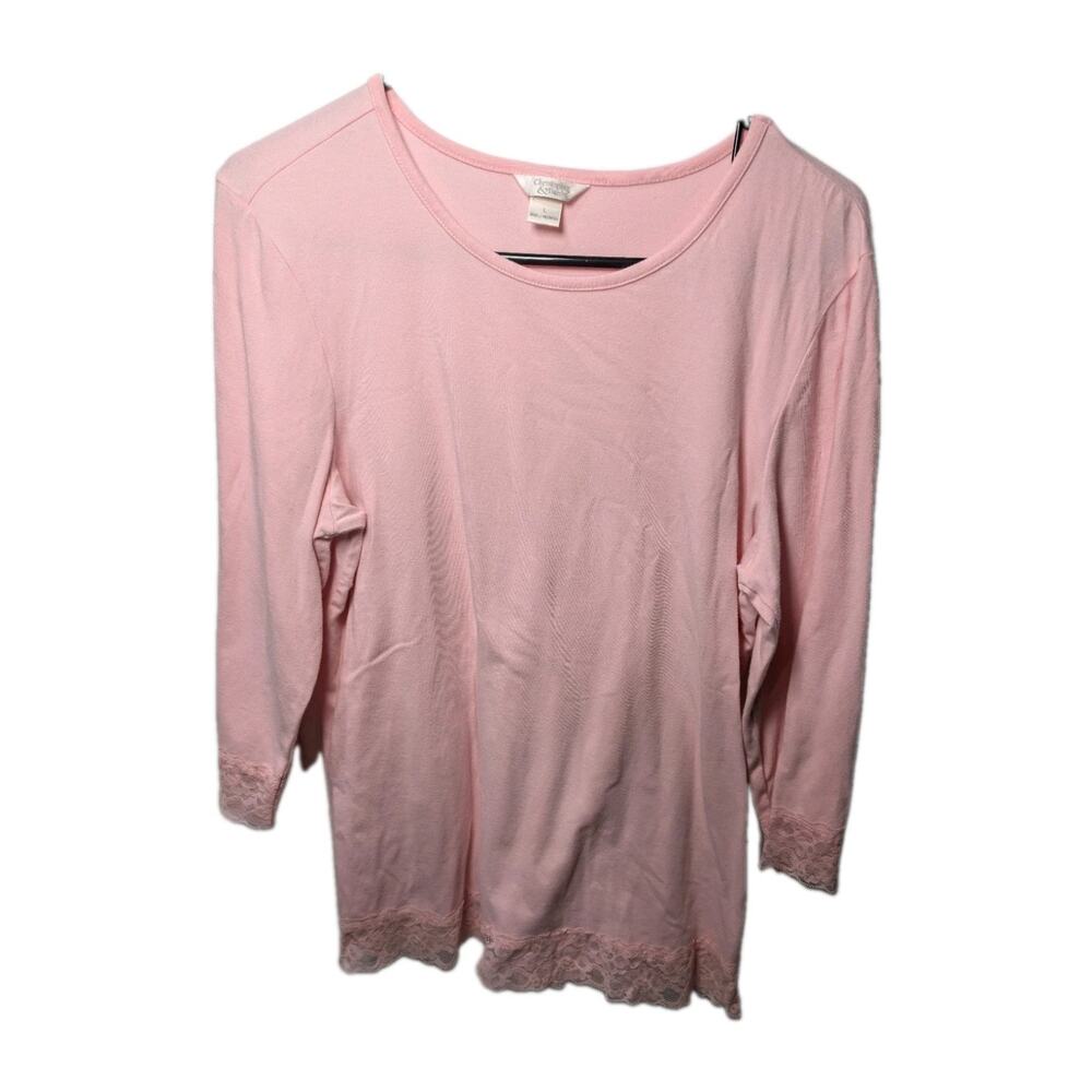 Christopher & Banks Blouse Womens Large L Pink Floral Lace Long Sleeve Shirt Top